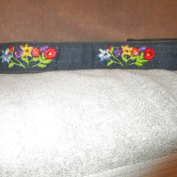 Y2K Swank Denim Embroidered Belt Size 30 Buckle Boho Floral Hippie Western 90s - Picture 3 of 12